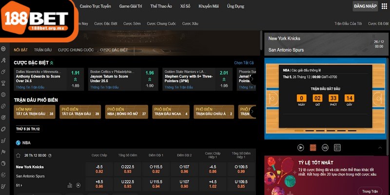 Thể thao 188BET là một không gian cá cược chuyên nghiệp, đẳng cấp